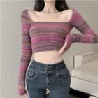 Striped Knit Crop Top Bean Red & Purple - One Size