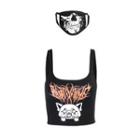Set: Cartoon Print Face Mask + Bear Print Tube Top