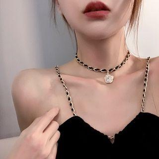 Floral Charm Chain Choker 1 Pc - Black - One Size
