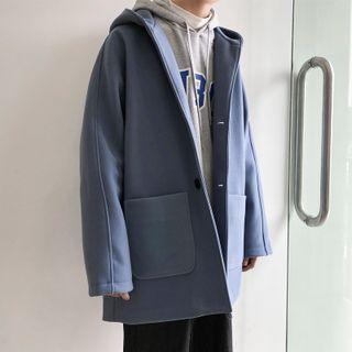 Plain Single-breasted Hooded Jacket
