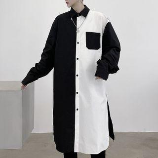 Two-tone Button-up Long Shirt