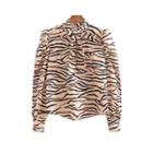 Long-sleeve Tiger Print Tie-neck Blouse
