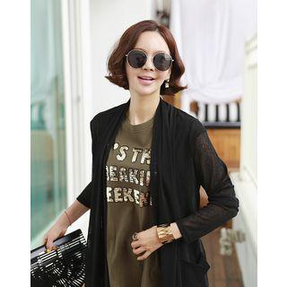 Shawl-collar Sheer Long Cardigan