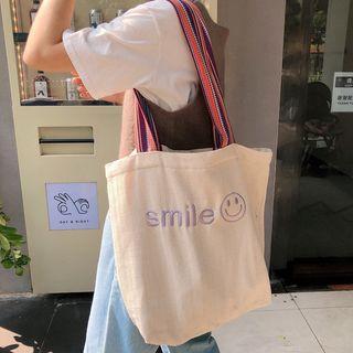 Smiley Face Embroidered Canvas Tote Bag Smiley Face - One Size
