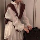 Long-sleeve Sheer Shirt / Knit Vest