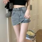 Short-sleeve Printed Crop T-shirt / Washed Denim Skort