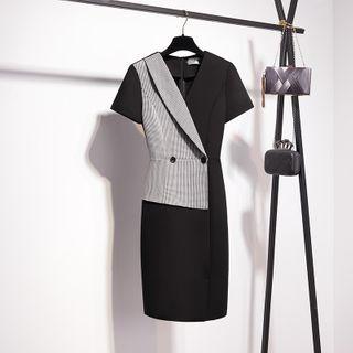 Short-sleeve Double-breasted Mini Shift Dress