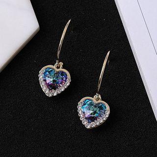 Rhinestone Heart Drop Earring 1 Pair - Silver - One Size