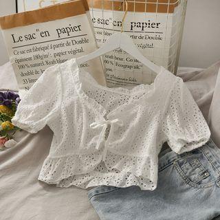 Eyelet Tie-front Crop Top White - One Size