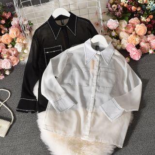 Rhinestone Mesh Shirt