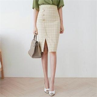 Slit-front Check Skirt