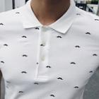 Mustache Print Short Sleeve Polo Shirt