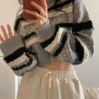 Striped Cable-knit Cropped Sweater