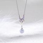 Fox Faux Pearl Pendant Necklace Purple & Silver - One Size