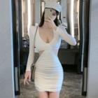 Long-sleeve V-neck Cutout Mini Bodycon Dress