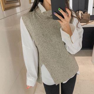 Turtleneck Dip-back Knit Vest