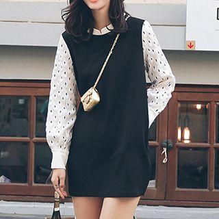Mandarin Collar Long-sleeve Dress