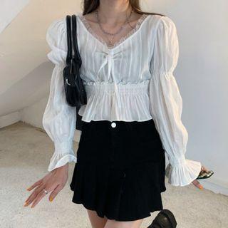 V-neck Frill Trim Cropped Blouse