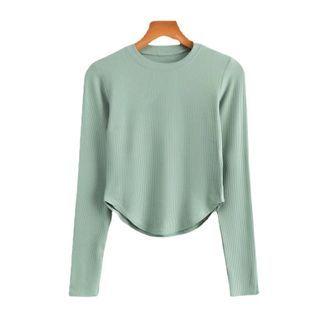 Long Sleeve Round-hem Plain Top