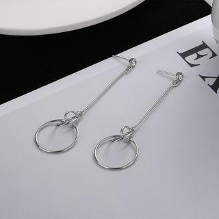 Rhinestone Loop Drop Earring 1 Pair - With Earplug - Silver - One Size
