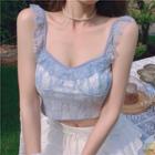 Sleeveless Plain Lace Crop Top Blue - One Size