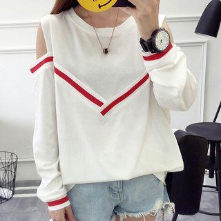 Contrast Trim Cut Out Shoulder Pullover