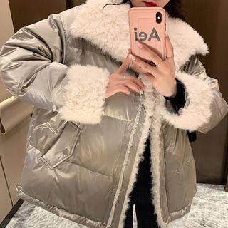 Patent Padded Fleece Panel Zip-up Jacket