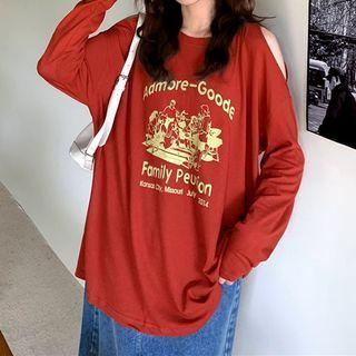 Long-sleeve Cutout Lettering Sweatshirt