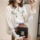 Puff-sleeve Flower Embroidered Shirt