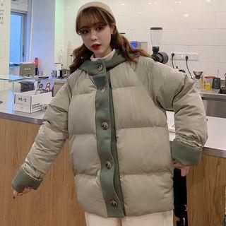 Plain Cropped Hooded Cotton Jacket