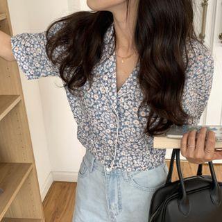 Short-sleeve Floral Print Shirt Floral - Blue - One Size