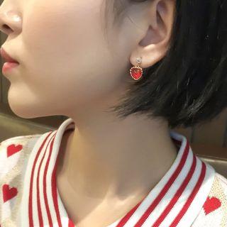 Rhinestone Heart Dangle Earring Gold Plating & 925silver Earring - One Size