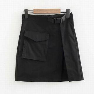 Buckled Pocket-front A-line Skirt