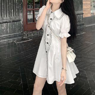 Short-sleeve Frill Trim Mini Shirt Dress