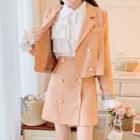 Double Breasted Blazer / A-line Skirt / Blouse / Set