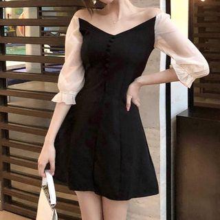Mock Two Piece V-neck Dress