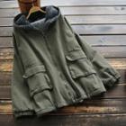 Fleece-lining Drawstring Hooded Jacket