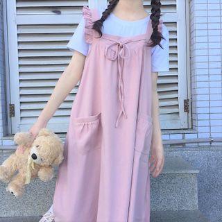 Short-sleeve T-shirt / Frill Trim Midi Overall Dress