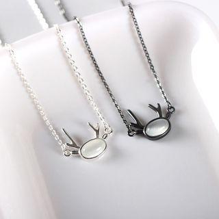 925 Sterling Silver Cat Eye Stone Deer Pendant Necklace