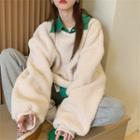 Long-sleeve Fleece Mock Two-piece Loose-fit Pullover