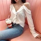 Cold Shoulder Shirt White - One Size