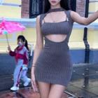 Crop Knit Camisole Top / Mini Sheath Cut-out Dress