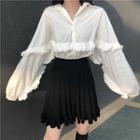 Ruffle-trim Shirt / Knit Pleated A-line Skirt