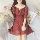 3/4-sleeve Polka Dot Chiffon A-line Mini Dress