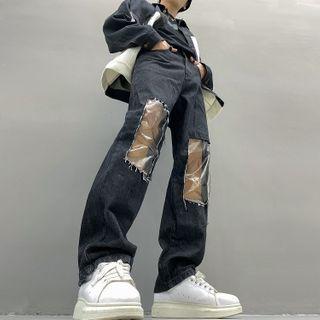 Pvc Panel Wide-leg Jeans