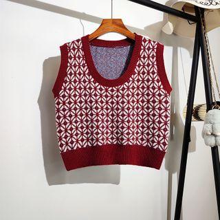 U-neck Check Knit Vest