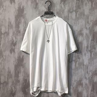 Elbow-sleeve Distressed Hem T-shirt