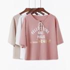 Elbow-sleeve Lace-up Lettering Top