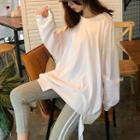 Cut-out Shoulder Long Sleeve Tee White - One Size