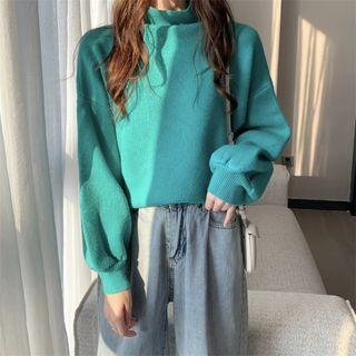 Long-sleeve High-neck Plain Sweater